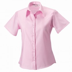 Plain Women's short sleeve ultimate non-iron shirt Russell Collection 120 GSM